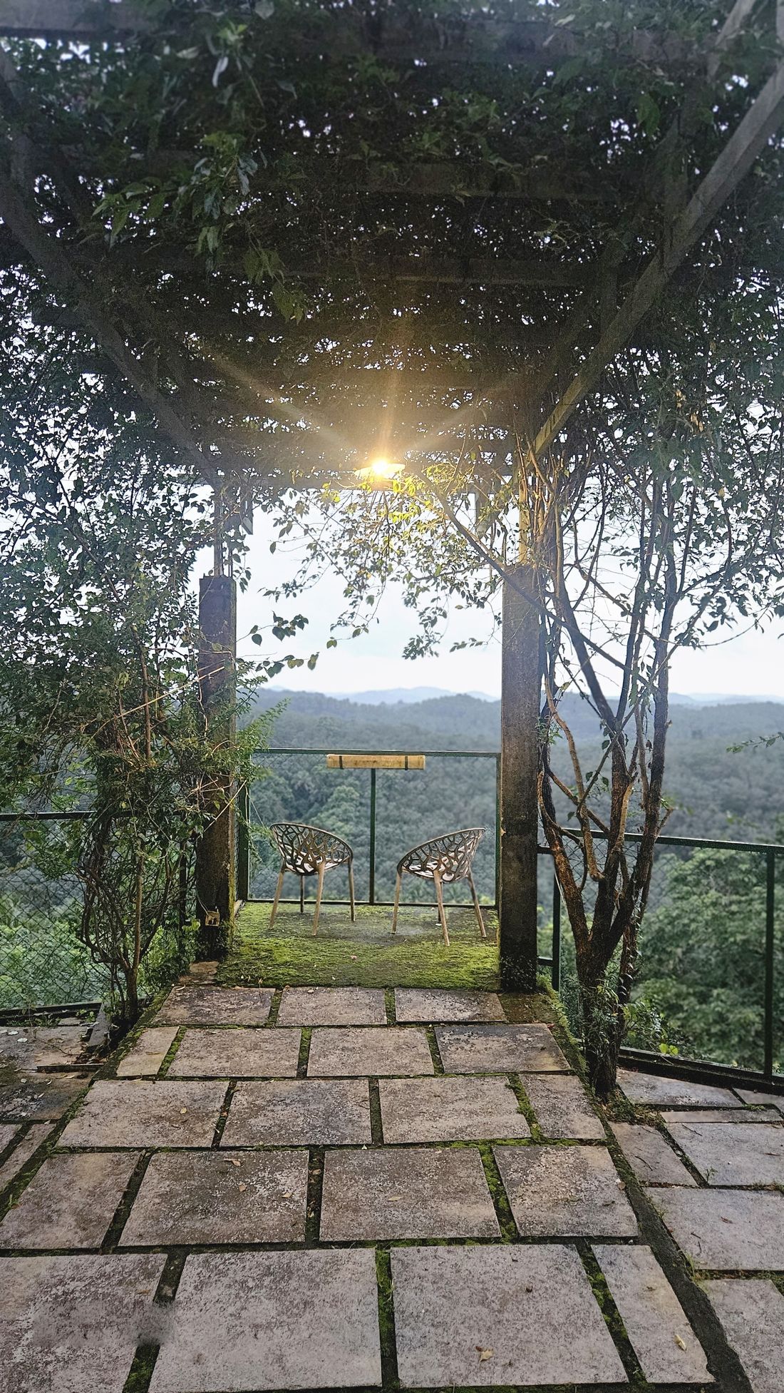 The pergola terrace at Naz's Farm House looking over the hills