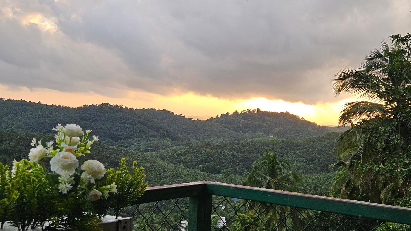 Sunset over the valley from the terrace at Naz's Farm House